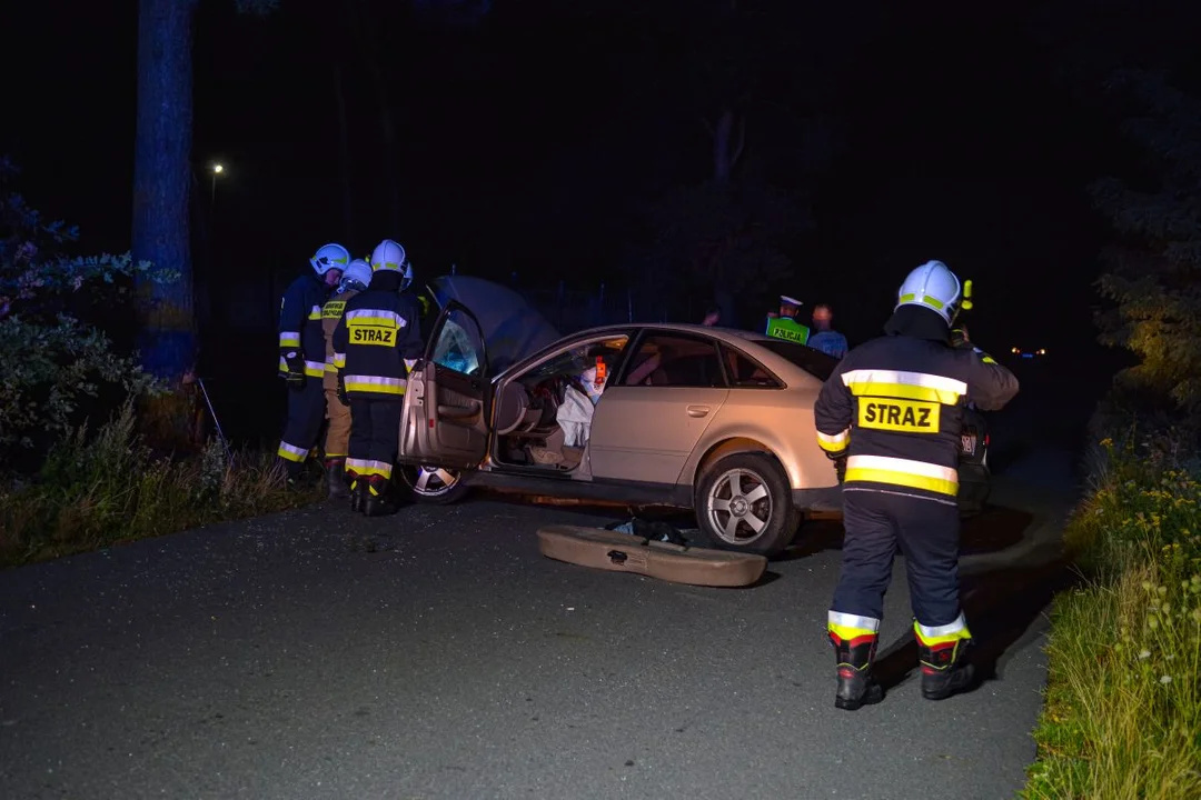 Pasażer podczas jazdy szarpnął za kierownicę. Audi uderzyło w drzewo na drodze Łobez – Łobzowiec - Zdjęcie główne