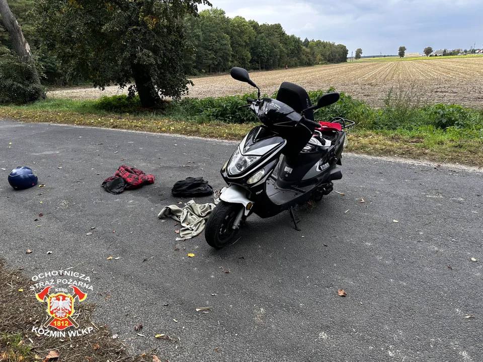 Borzęciczki - Mycielin. Wypadek motorowerzysty. Poszkodowany zabrany śmigłowcem do szpitala [ZDJĘCIA] - Zdjęcie główne