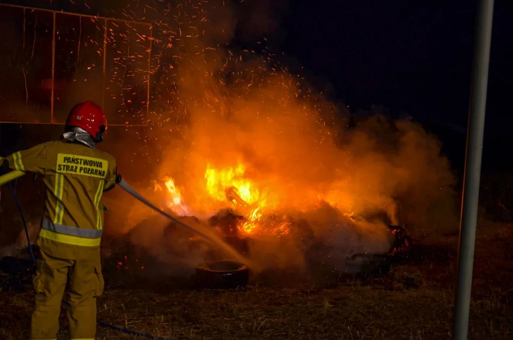 Pożar witaczy w Wyszkach, przy drodze na Twardów. Trzy zastępy w akcji