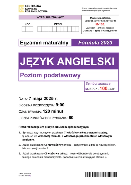 Arkusz maturalny 2025 - język angielski