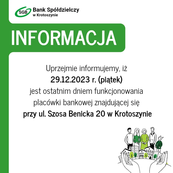 Krotoszyn. Likwidują filię Banku Spółdzielczego