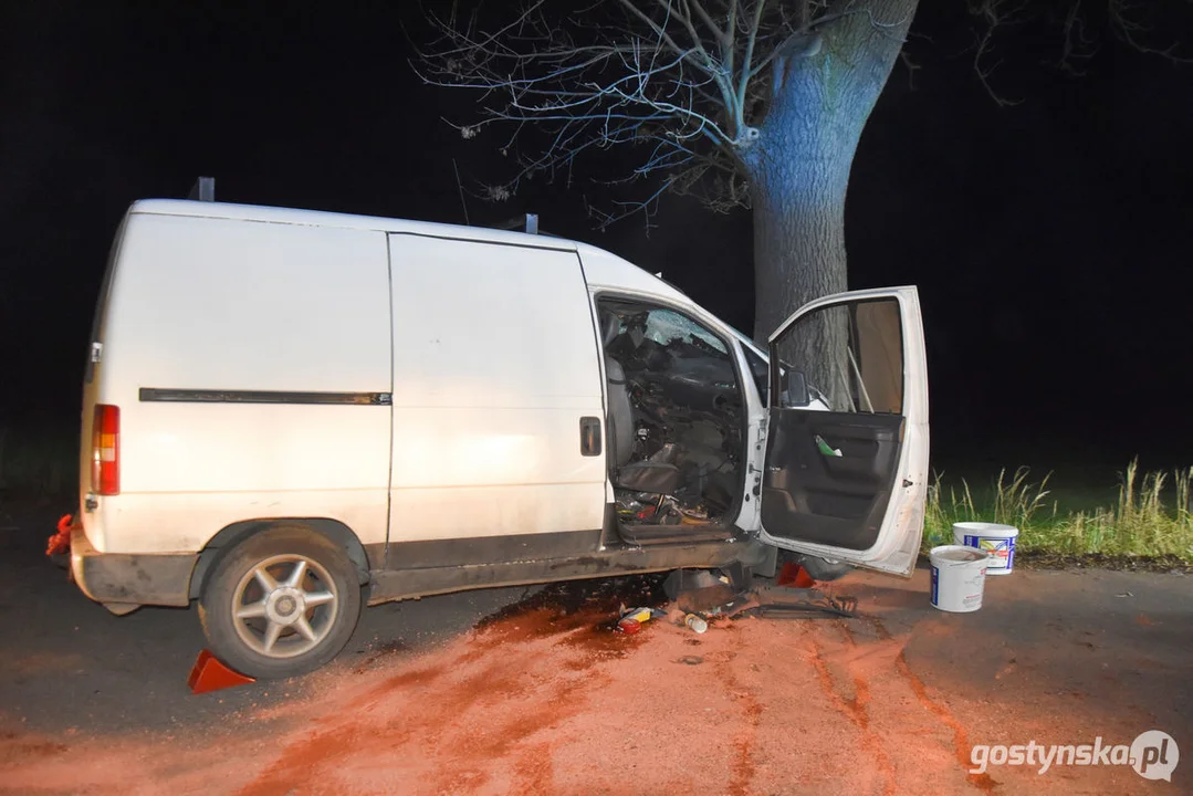 Czołówka z drzewem. Wypadek w Grodzisku (gm. Poniec)