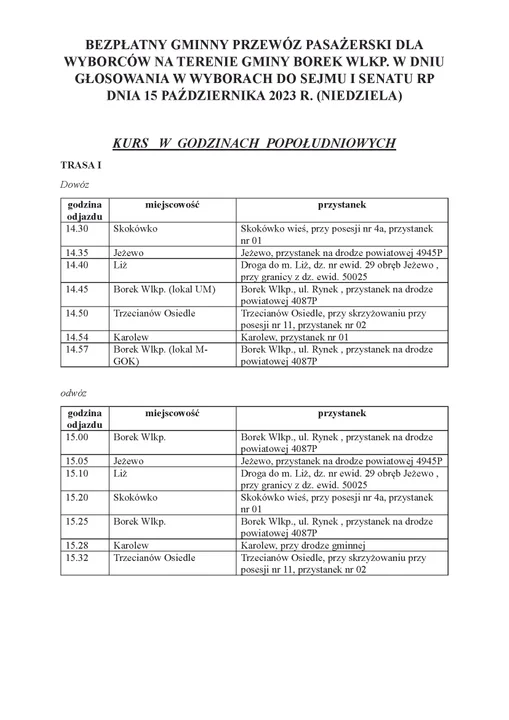 Bezpłatne dowozy do lokali wyborczych Powiat Gostyński