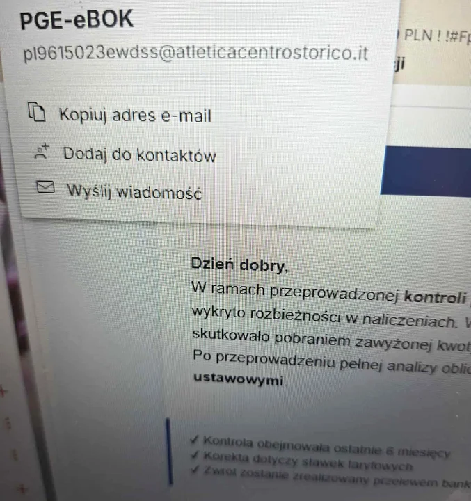 Fałszywe maile z PGE