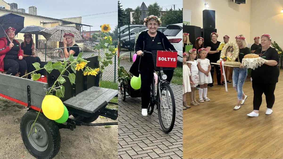 Dożynki w Łęce Wielkiej. Sołtys prowadziła paradę na rowerze i w deszczu - Zdjęcie główne