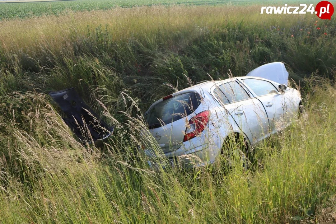 DK36. Auto w rowie pomiędzy rondem WOŚP a rondem Sarnowskim