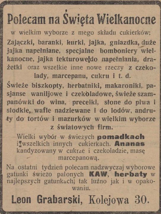 Zakupy przed Wielkanocą w Gostyniu 100 lat temu. Świąteczna reklama