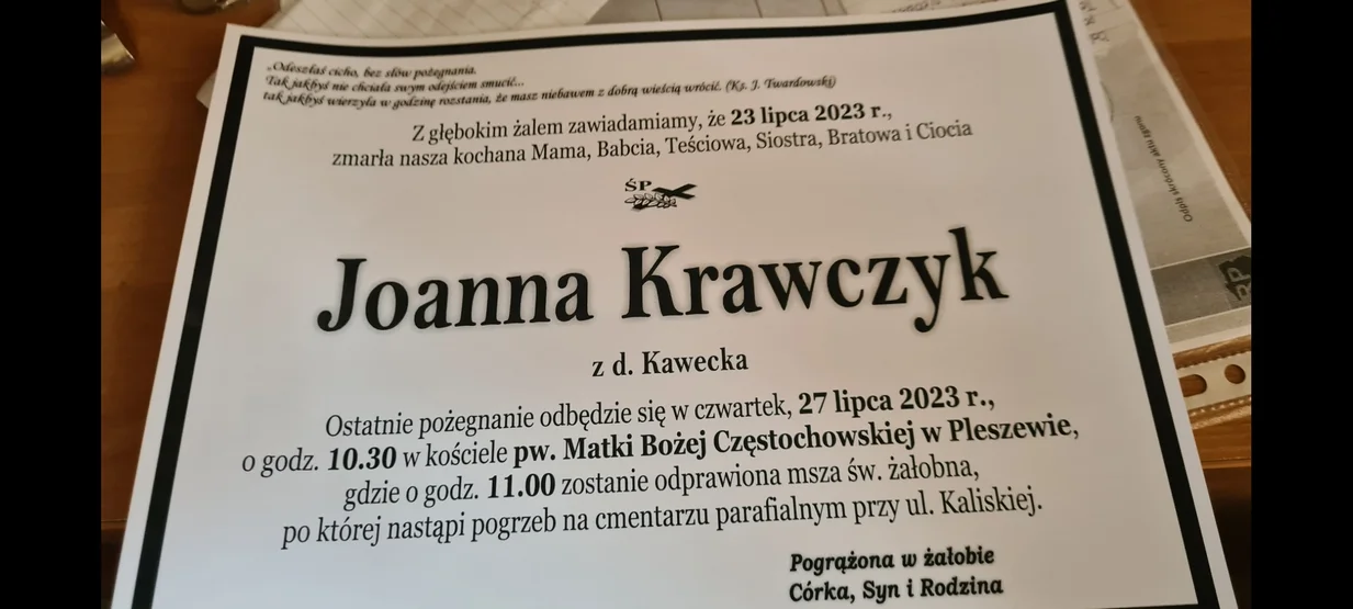 Odeszła Joanna Krawczyk