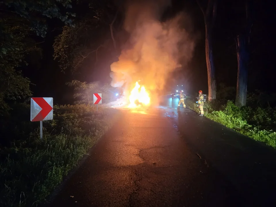 Pożar auta na trasie Brzezie-Pleszówka