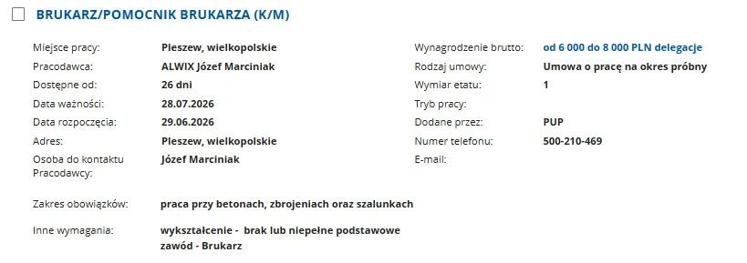Oferty pracy w Pleszewie i okolicach [26.07.2026]