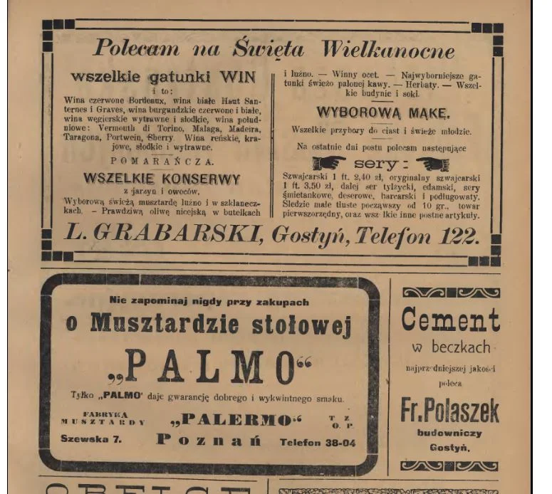 Zakupy przed Wielkanocą w Gostyniu 100 lat temu. Świąteczna reklama