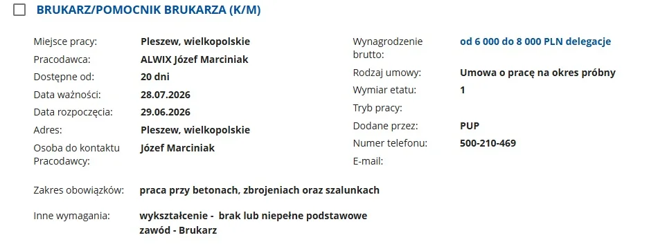 Oferty pracy w powiecie pleszewskim [19.07.2026]