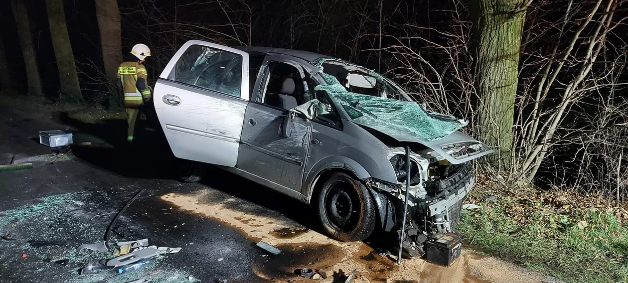 Auto na drodze powiatowej uderzyło w drzewo