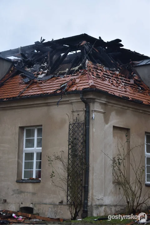 Pożar pałacu w Pępowie. Straż pożarna porządkuje pogorzelisko