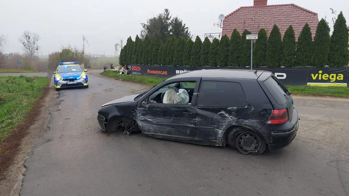 Kolizja w Ziółkowie (gm. Gostyń) - kierowca uderzył w słup i w płot