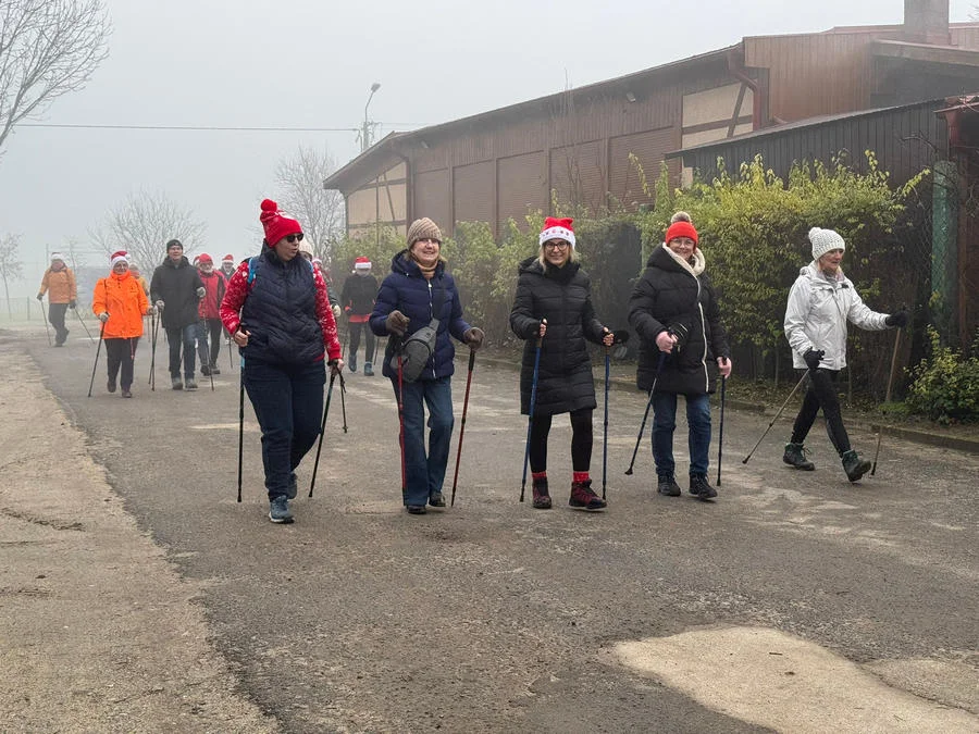 W mikołajkowych czapkach przez mgłę. Marsz Nordic Walking w Dzięczynie [ZDJĘCIA] - Zdjęcie główne