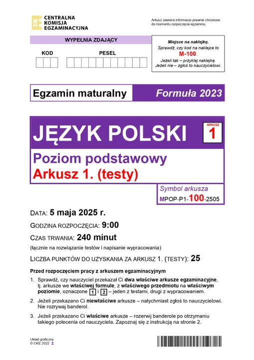 Arkusz maturalny 2025 - język polski