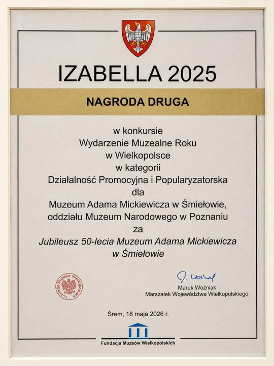 Jest nagroda „Izabella 2025” dla Muzeum w Śmiełowie