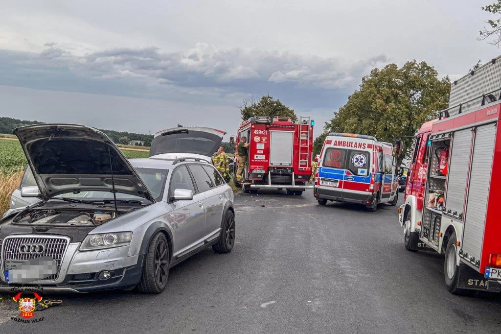 Gmina Rozdrażew. Zderzenie 3 pojazdów. 11 osób poszkodowanych [ZDJĘCIA] - Zdjęcie główne