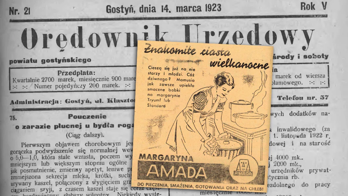 Musztarda w wiadrach, margaryna, śledzie zielone. Wina wciskano do "święconki".  Otwarcie Domu Handlowego w Gostyniu... 100 lat temu - Zdjęcie główne