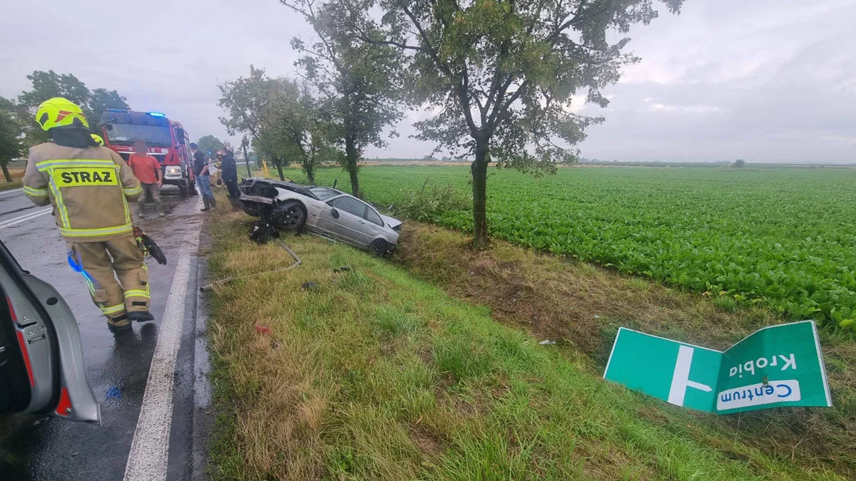 Na DW434 w Krobi samochód wypadł z drogi