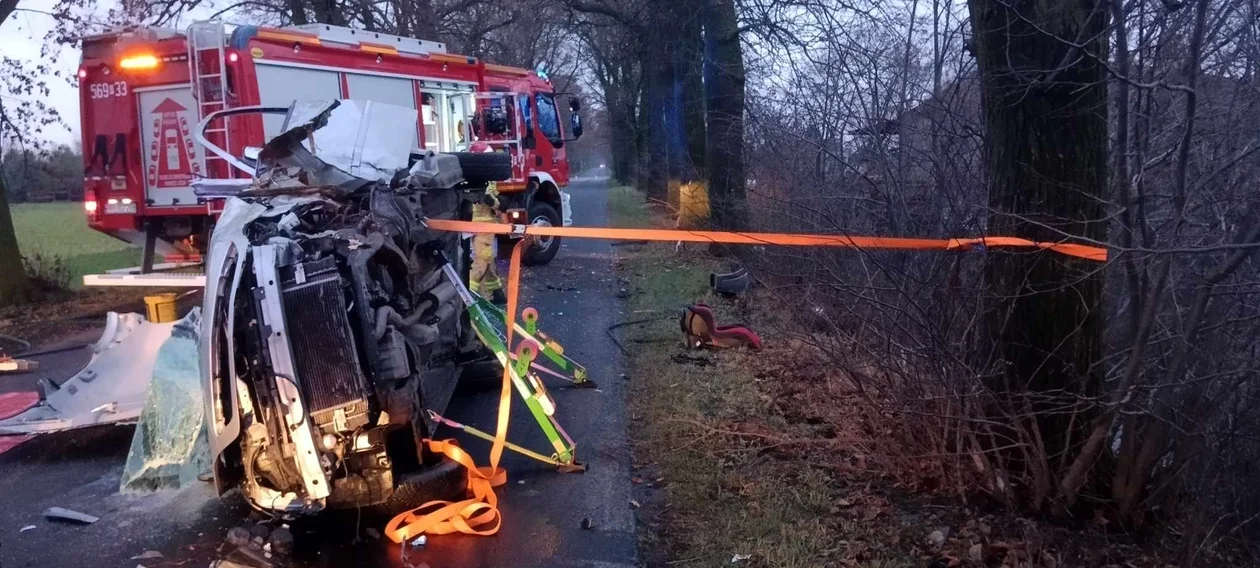 Auto na drodze powiatowej uderzyło w drzewo