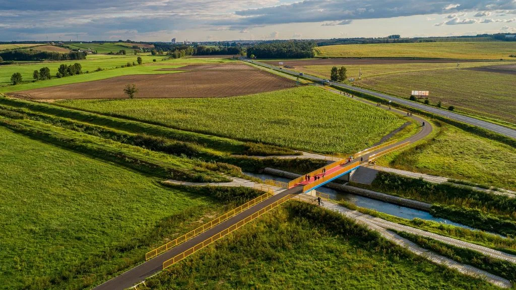 Ścieżka rowerowa z Gostynia do Kunowa  z lotu ptaka