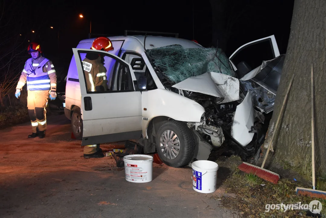 Czołówka z drzewem. Wypadek w Grodzisku (gm. Poniec)