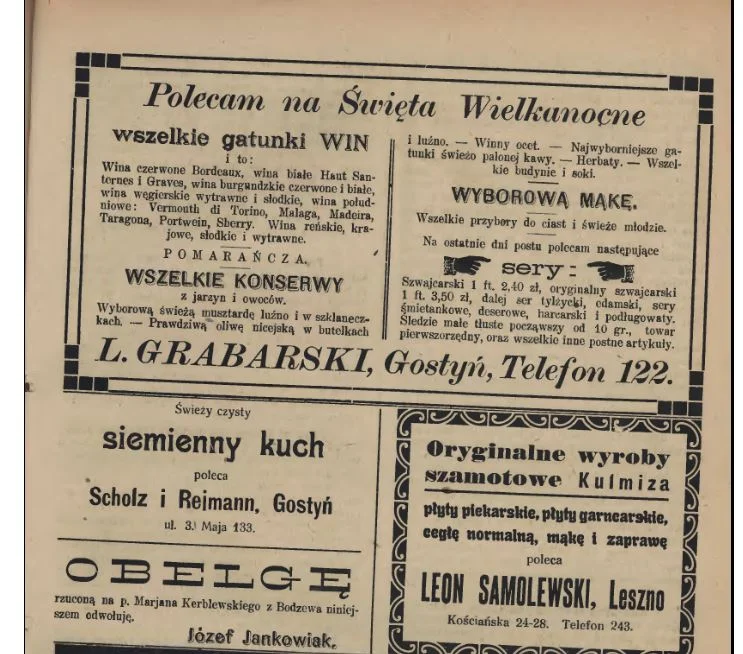 Zakupy przed Wielkanocą w Gostyniu 100 lat temu. Świąteczna reklama