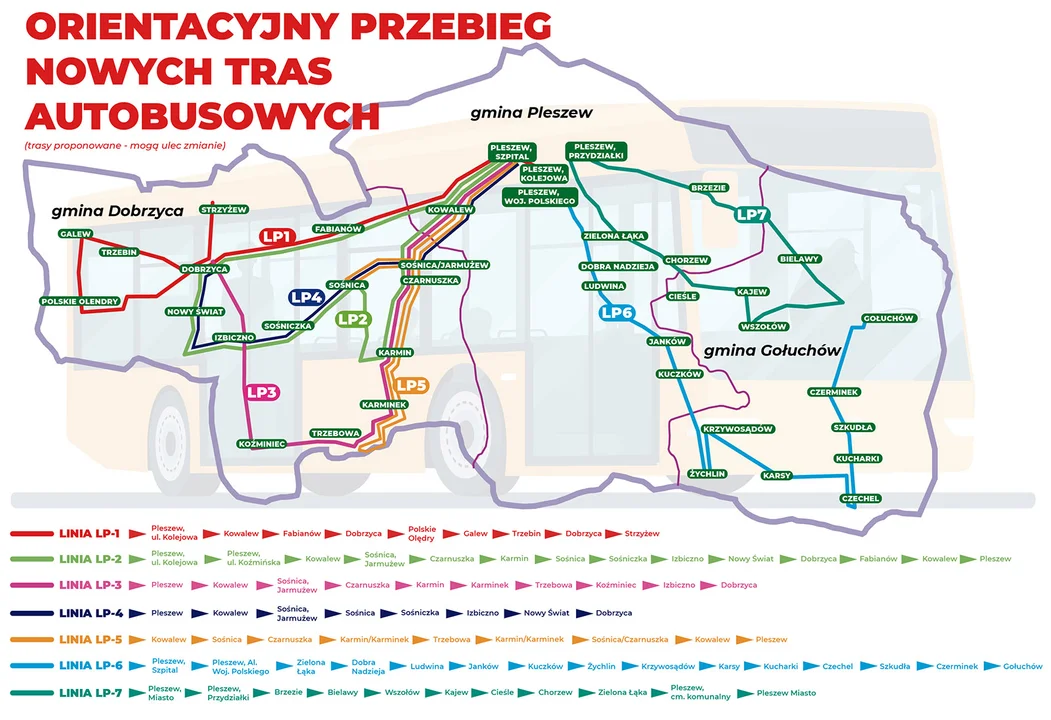 Orientacyjna mapa połączeń autobusowych