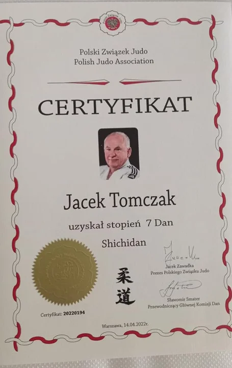 Nadanie certyfikatu 7 dan trenerowi Jackowi Tomczakowi