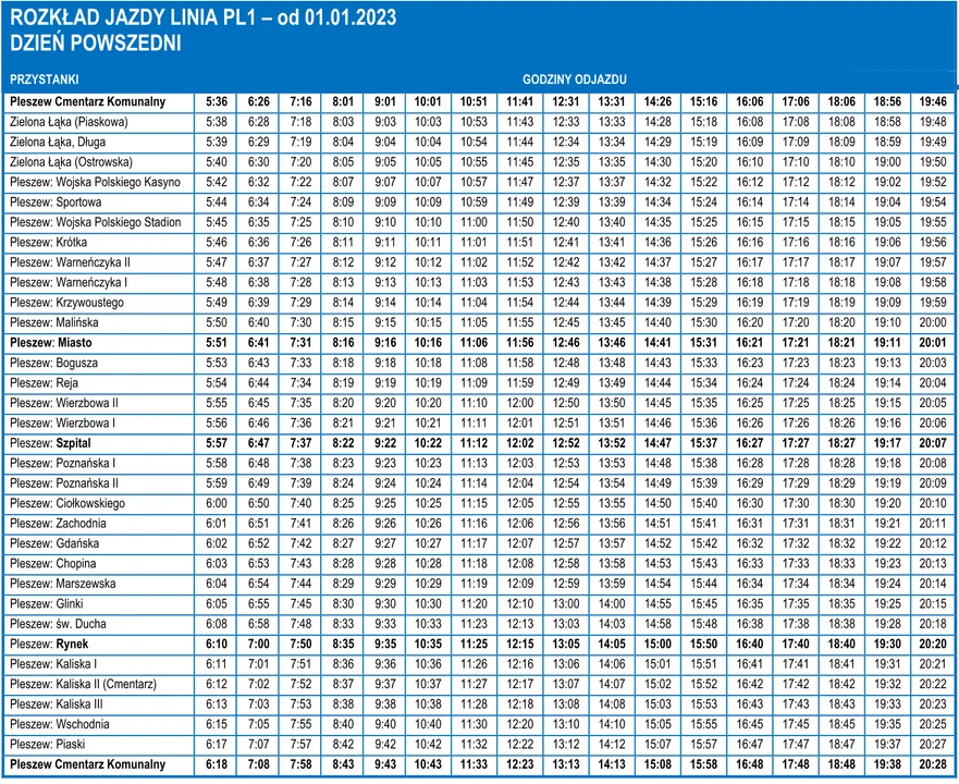 Miejska komunikacja w Pleszewie - rozkład jazdy