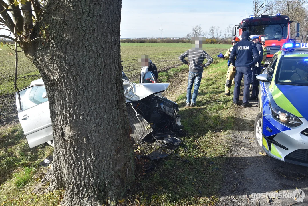 Zderzenie volkswagena z drzewem na trasie Głuchów - Wziąchów