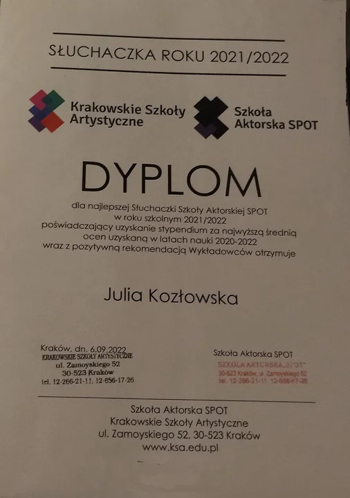 Aktorka Julia Kozłowska z Gostynia