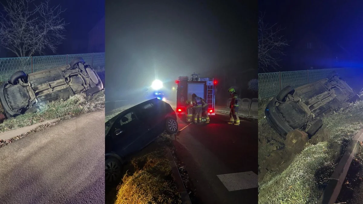 W gęstej mgle 20-latek VW wypadł z drogi i dachował w przydrożnym rowie - Zdjęcie główne