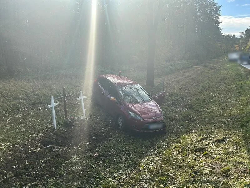 Dziadkowo. Samochód wjechał do rowu