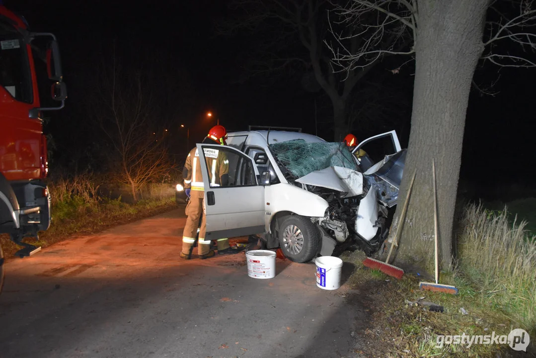 Czołówka z drzewem. Wypadek w Grodzisku (gm. Poniec)