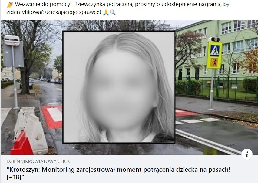 Krotoszyn. Dziewczynka potrącona na pasach? Uważaj, to wirus!