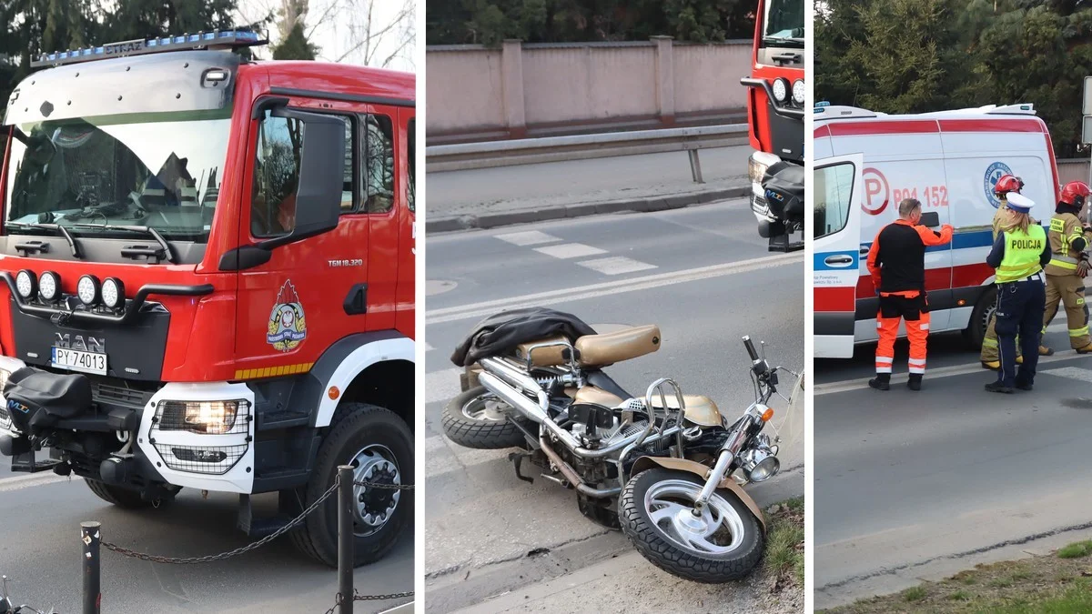Nie zapanował nad motocyklem przed pasami. Przewrócił się i ucierpiał