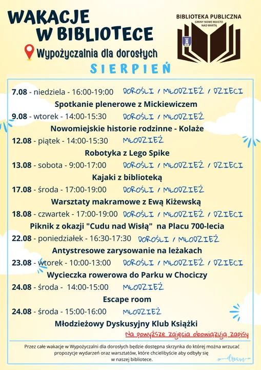 Zajęcia w nowomiejskiej bibliotece. Sierpień