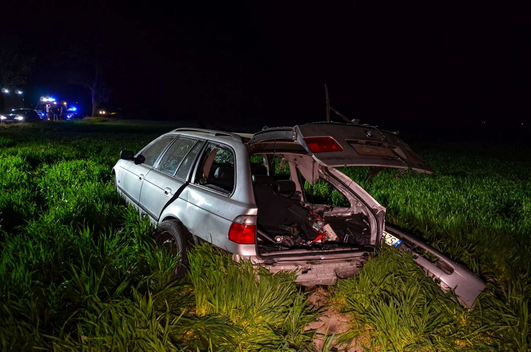 Wypadek w Roszkówku. Samochód wypadł z drogi i uderzył w drzewo [ZDJĘCIA] - Zdjęcie główne