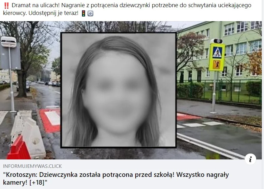 Krotoszyn. Dziewczynka potrącona na pasach? Uważaj, to wirus!