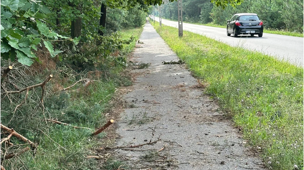 Zły stan porządku na ścieżce rowerowej przy drodze Wilkowyja - Tarce