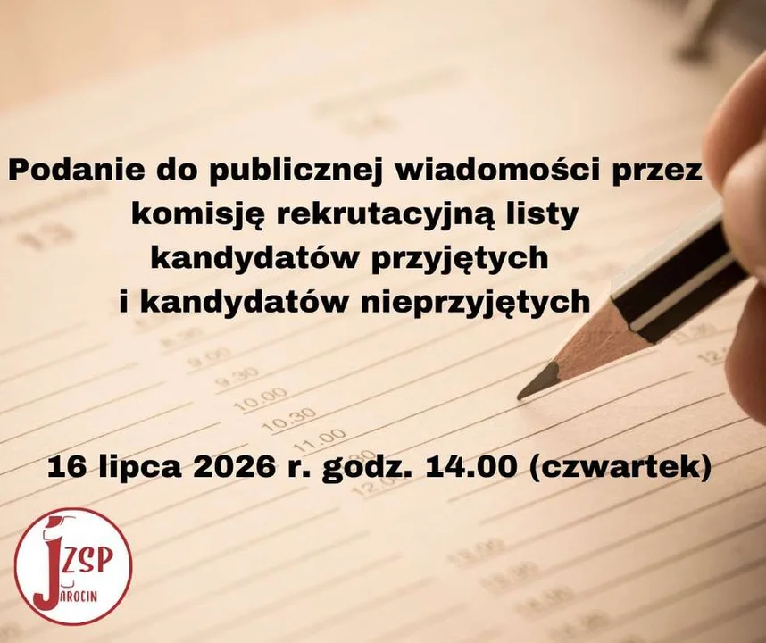 Harmonogram rekrutacji do Technikum ZSP nr 1 w Jarocinie na rok szkolny 2026/2027