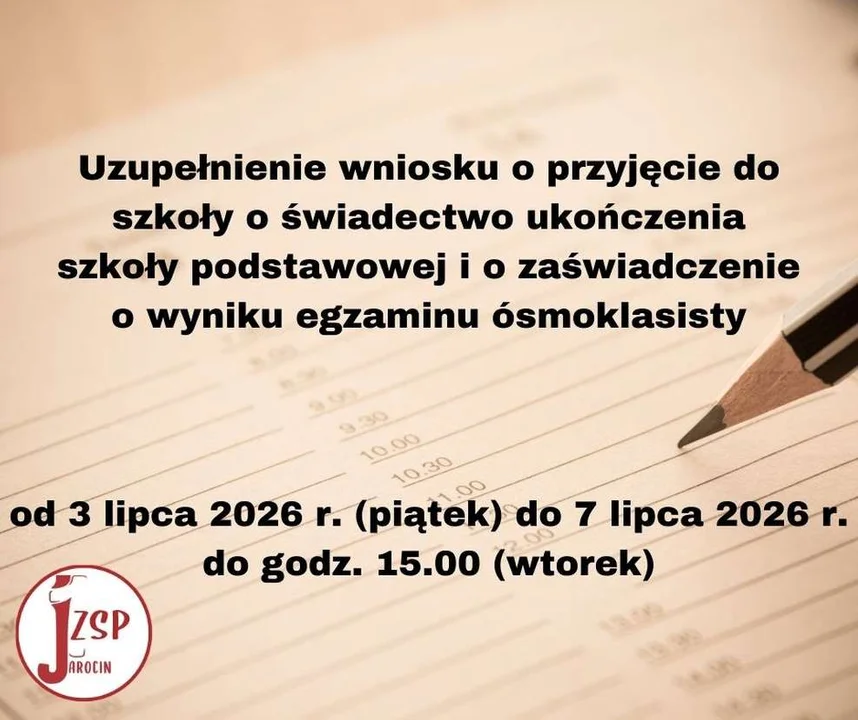 Harmonogram rekrutacji do Technikum ZSP nr 1 w Jarocinie na rok szkolny 2026/2027