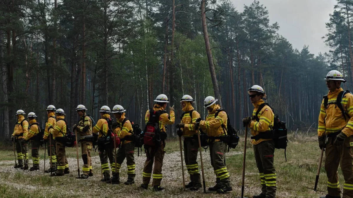 Strażacy z Wielkopolski gaszą pożar lasów w powiecie biłgorajskim