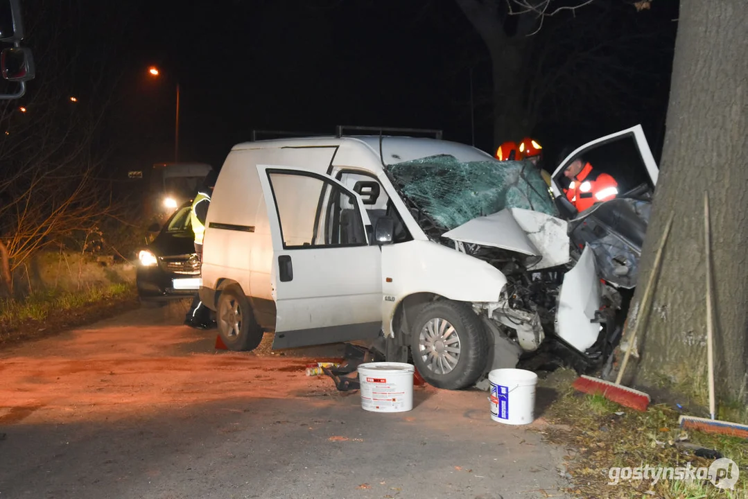 Czołówka z drzewem. Wypadek w Grodzisku (gm. Poniec)