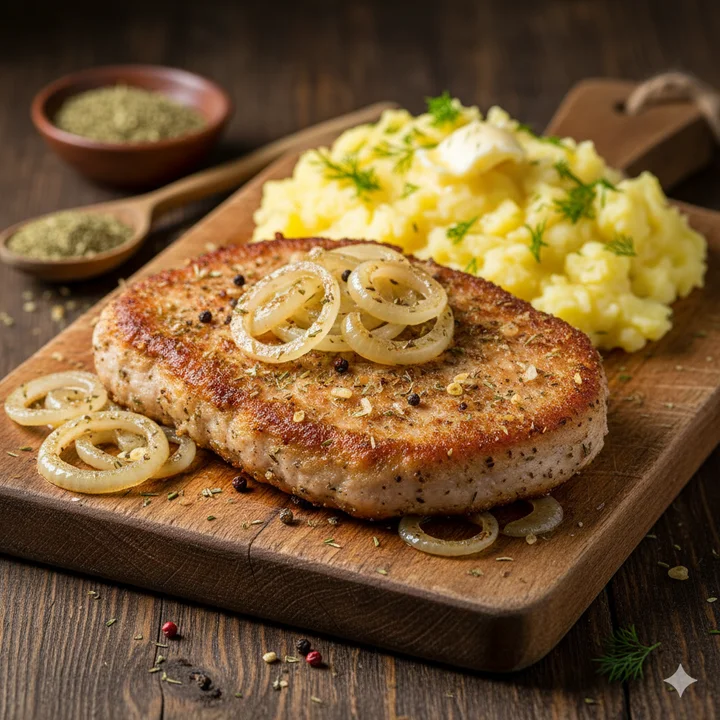 Schabowy po wiejsku z cebulką i majerankiem