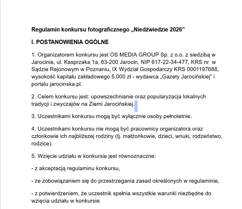 KONKURS Fotograficzny Niedźwiedzie 2026. REGULAMIN