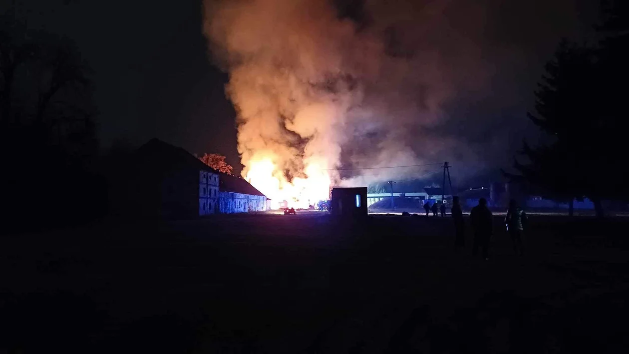 Duży pożar stodoły w Kretkowie gm. Żerków. Strażacy w akcji